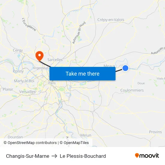 Changis-Sur-Marne to Le Plessis-Bouchard map