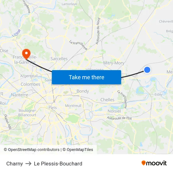 Charny to Le Plessis-Bouchard map