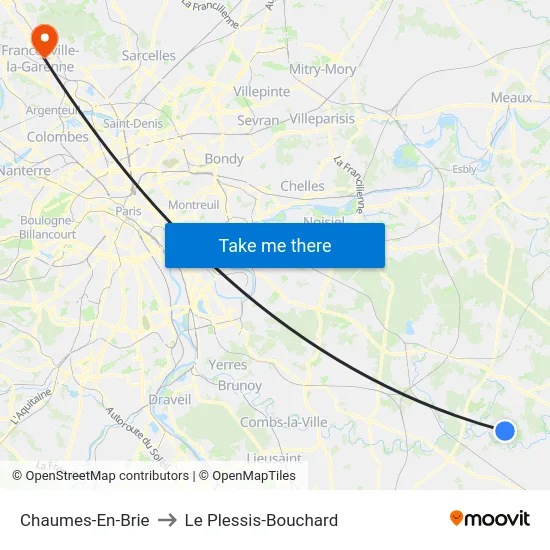 Chaumes-En-Brie to Le Plessis-Bouchard map