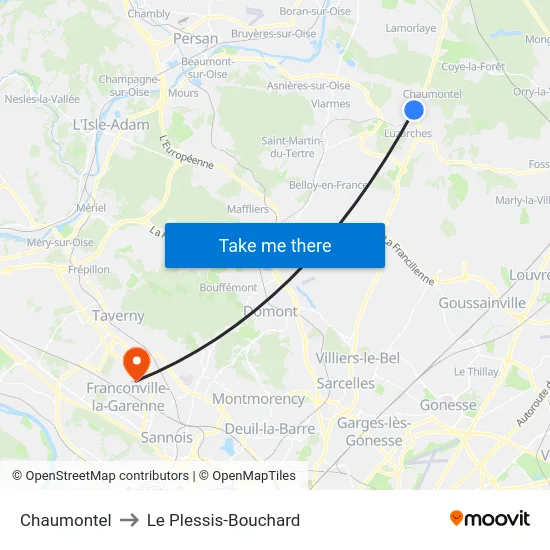 Chaumontel to Le Plessis-Bouchard map