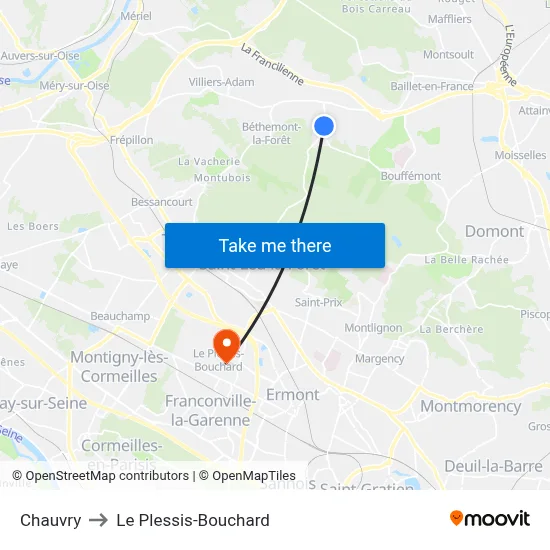 Chauvry to Le Plessis-Bouchard map