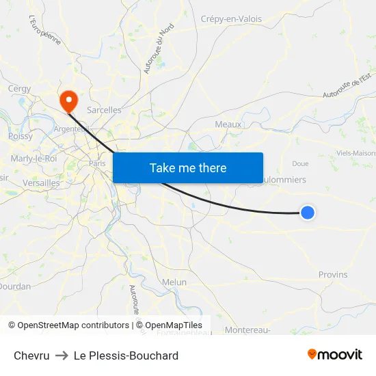 Chevru to Le Plessis-Bouchard map