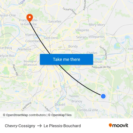 Chevry-Cossigny to Le Plessis-Bouchard map