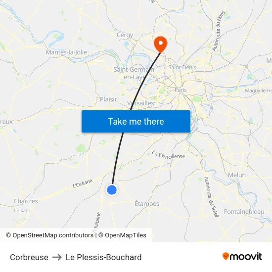 Corbreuse to Le Plessis-Bouchard map