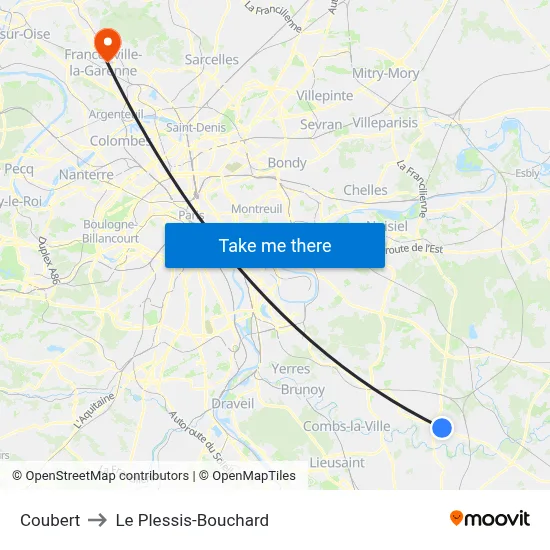 Coubert to Le Plessis-Bouchard map