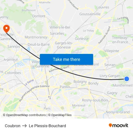 Coubron to Le Plessis-Bouchard map