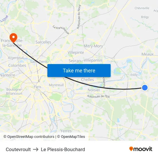 Coutevroult to Le Plessis-Bouchard map