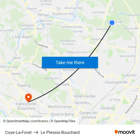 Coye-La-Foret to Le Plessis-Bouchard map