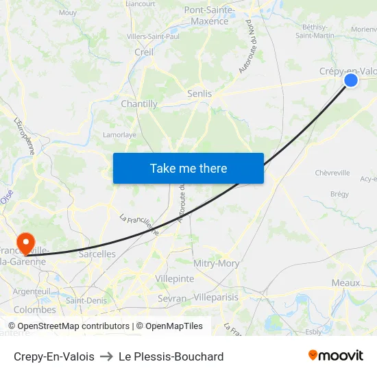 Crepy-En-Valois to Le Plessis-Bouchard map
