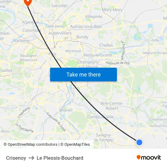 Crisenoy to Le Plessis-Bouchard map