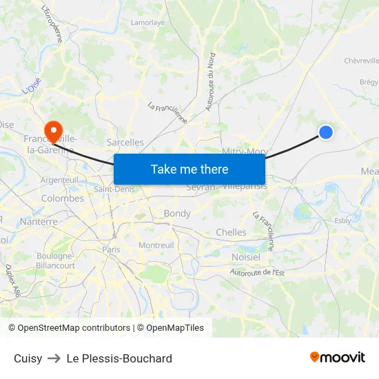 Cuisy to Le Plessis-Bouchard map