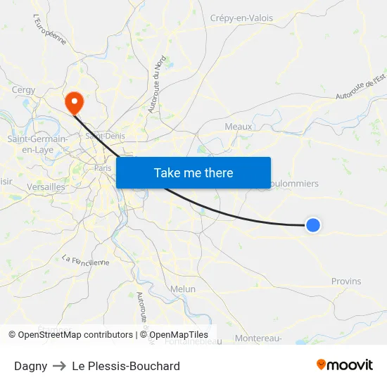 Dagny to Le Plessis-Bouchard map