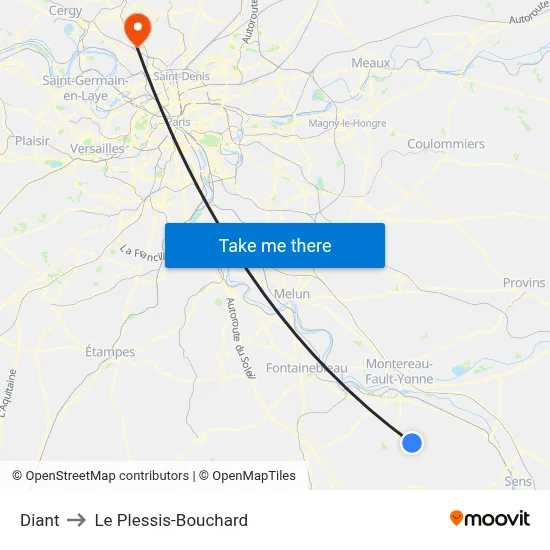 Diant to Le Plessis-Bouchard map