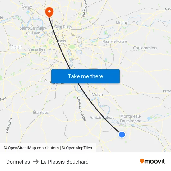 Dormelles to Le Plessis-Bouchard map