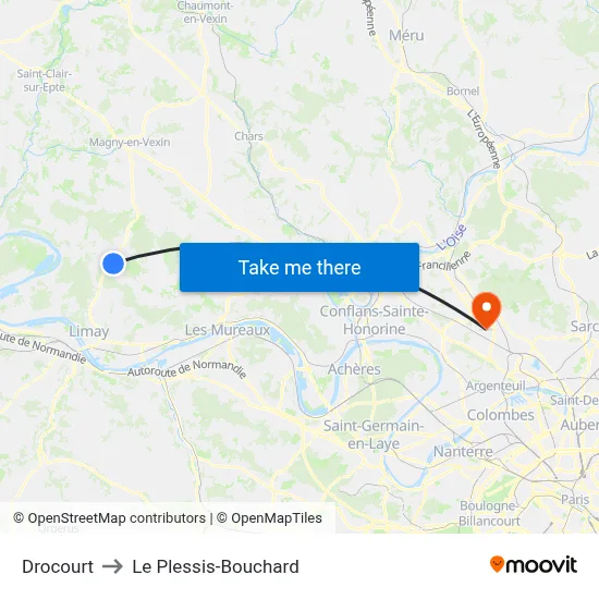 Drocourt to Le Plessis-Bouchard map