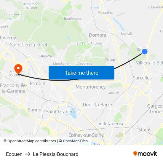 Ecouen to Le Plessis-Bouchard map