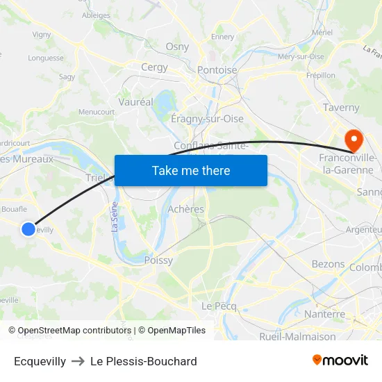 Ecquevilly to Le Plessis-Bouchard map