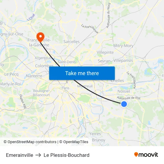 Emerainville to Le Plessis-Bouchard map