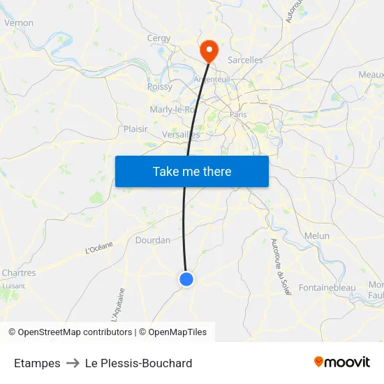 Etampes to Le Plessis-Bouchard map