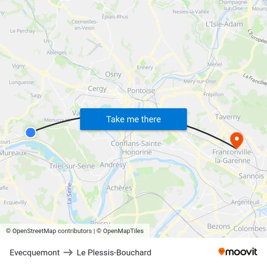 Evecquemont to Le Plessis-Bouchard map