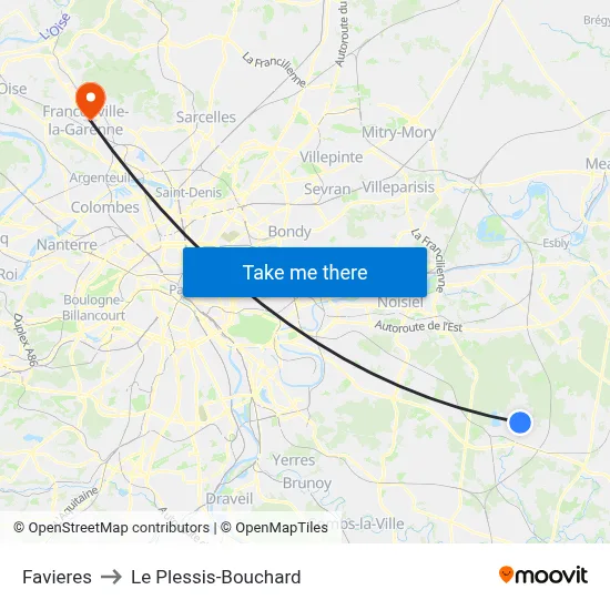 Favieres to Le Plessis-Bouchard map