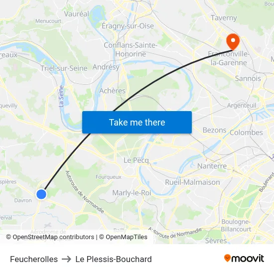 Feucherolles to Le Plessis-Bouchard map