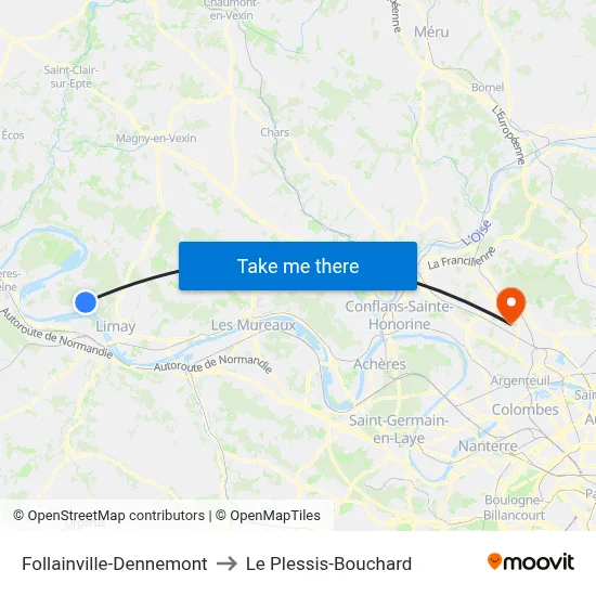 Follainville-Dennemont to Le Plessis-Bouchard map