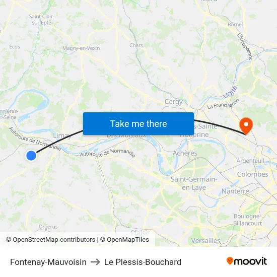 Fontenay-Mauvoisin to Le Plessis-Bouchard map