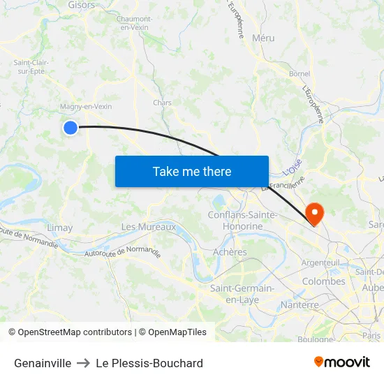 Genainville to Le Plessis-Bouchard map