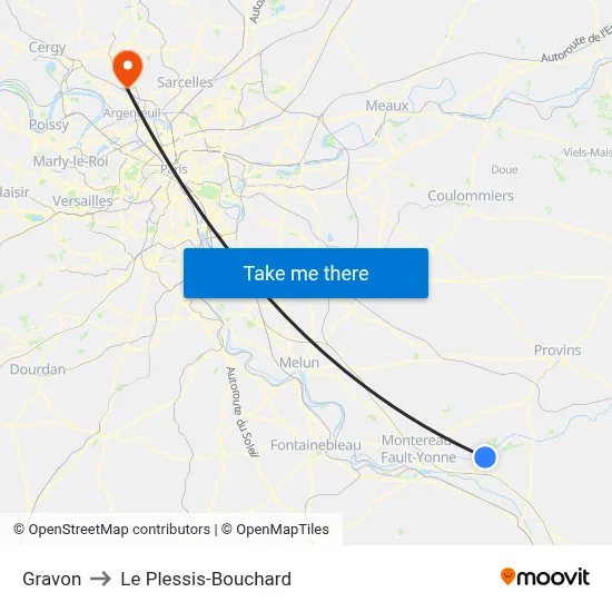 Gravon to Le Plessis-Bouchard map
