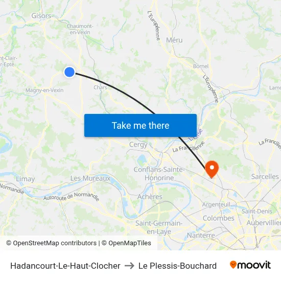 Hadancourt-Le-Haut-Clocher to Le Plessis-Bouchard map