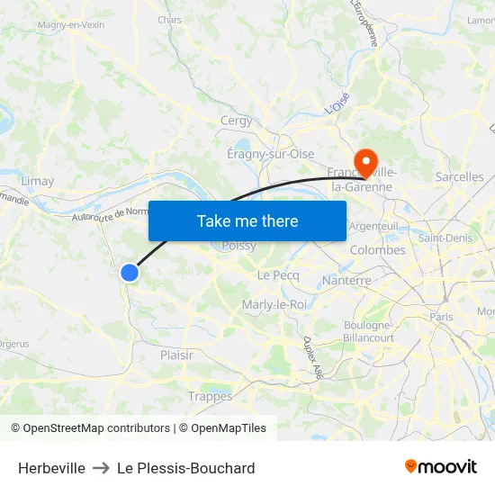 Herbeville to Le Plessis-Bouchard map