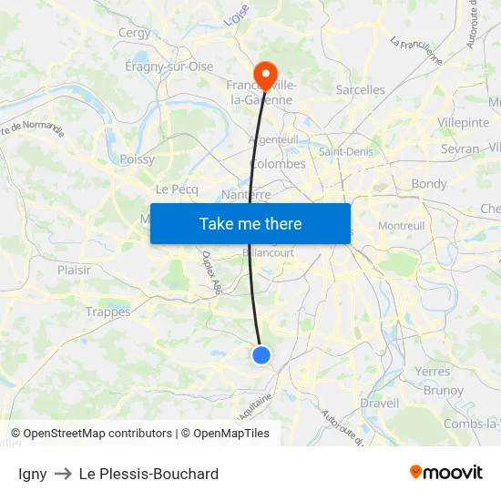 Igny to Le Plessis-Bouchard map
