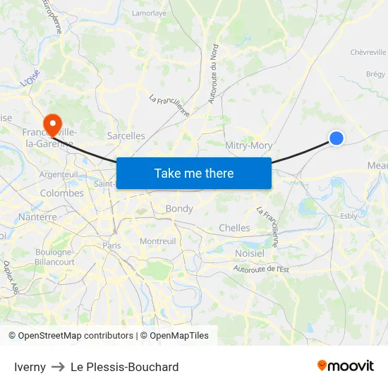 Iverny to Le Plessis-Bouchard map