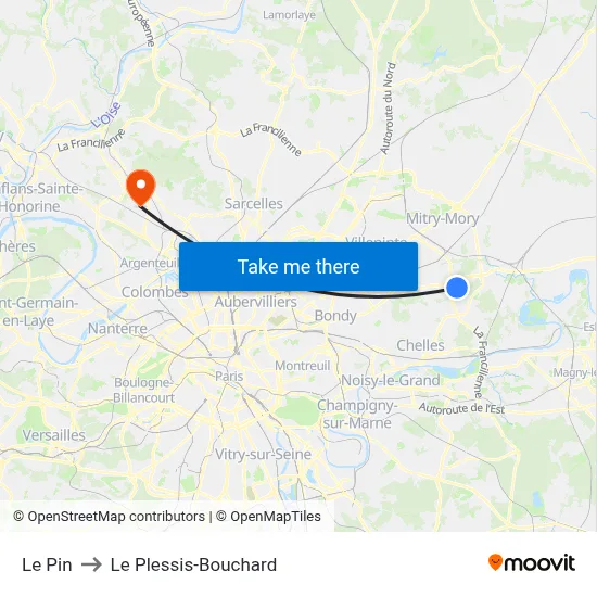 Le Pin to Le Plessis-Bouchard map