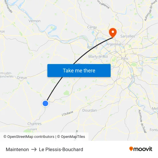 Maintenon to Le Plessis-Bouchard map