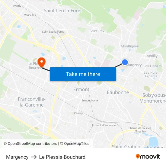 Margency to Le Plessis-Bouchard map