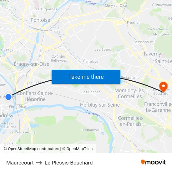 Maurecourt to Le Plessis-Bouchard map
