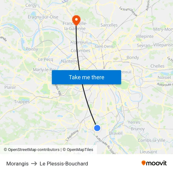Morangis to Le Plessis-Bouchard map