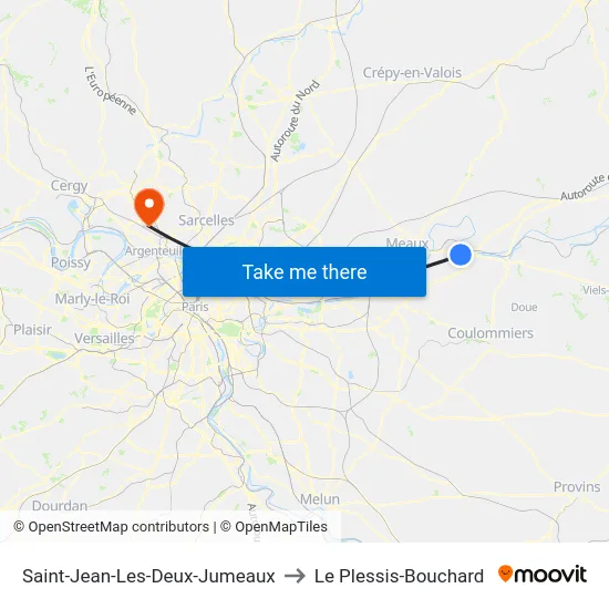 Saint-Jean-Les-Deux-Jumeaux to Le Plessis-Bouchard map
