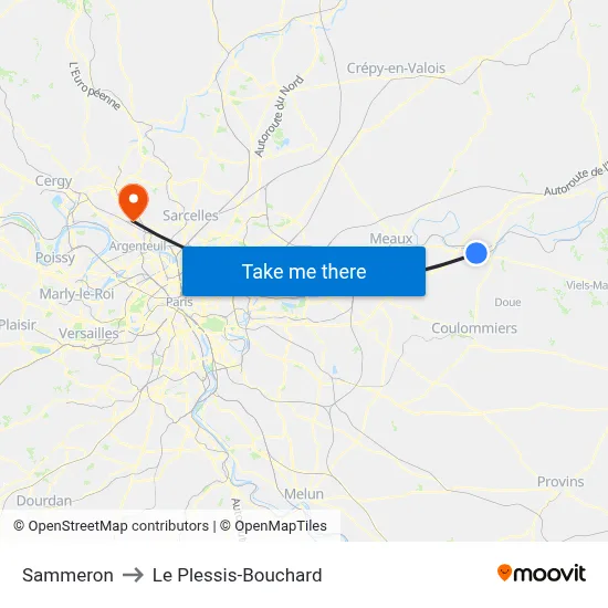 Sammeron to Le Plessis-Bouchard map