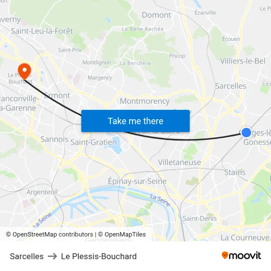 Sarcelles to Le Plessis-Bouchard map