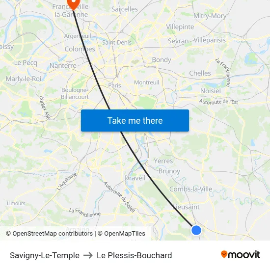 Savigny-Le-Temple to Le Plessis-Bouchard map