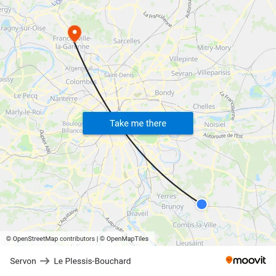 Servon to Le Plessis-Bouchard map