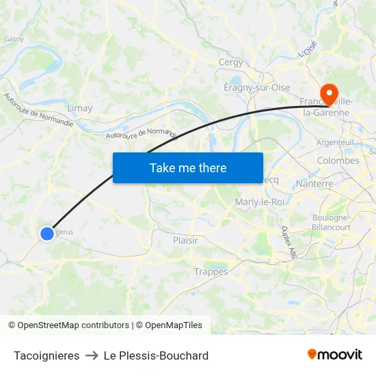 Tacoignieres to Le Plessis-Bouchard map