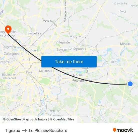 Tigeaux to Le Plessis-Bouchard map