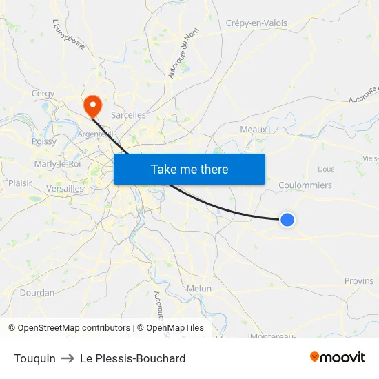 Touquin to Le Plessis-Bouchard map