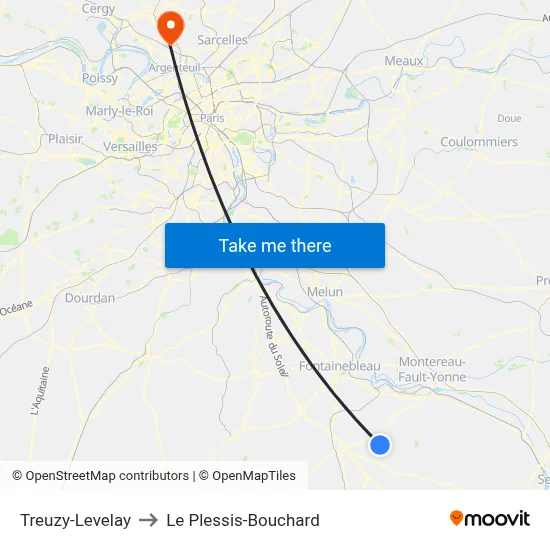 Treuzy-Levelay to Le Plessis-Bouchard map