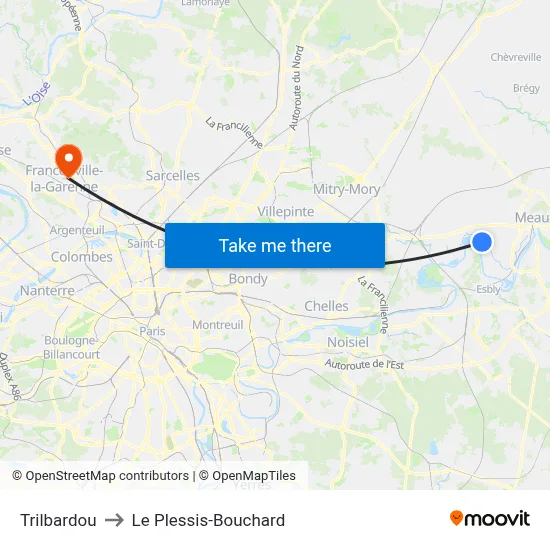 Trilbardou to Le Plessis-Bouchard map