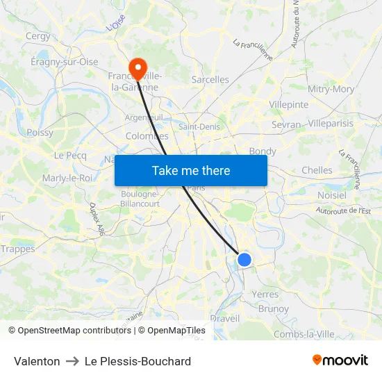 Valenton to Le Plessis-Bouchard map